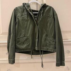 Brandy Melville Utility Army Cargo Jacket, Olive Green Hooded, One Size